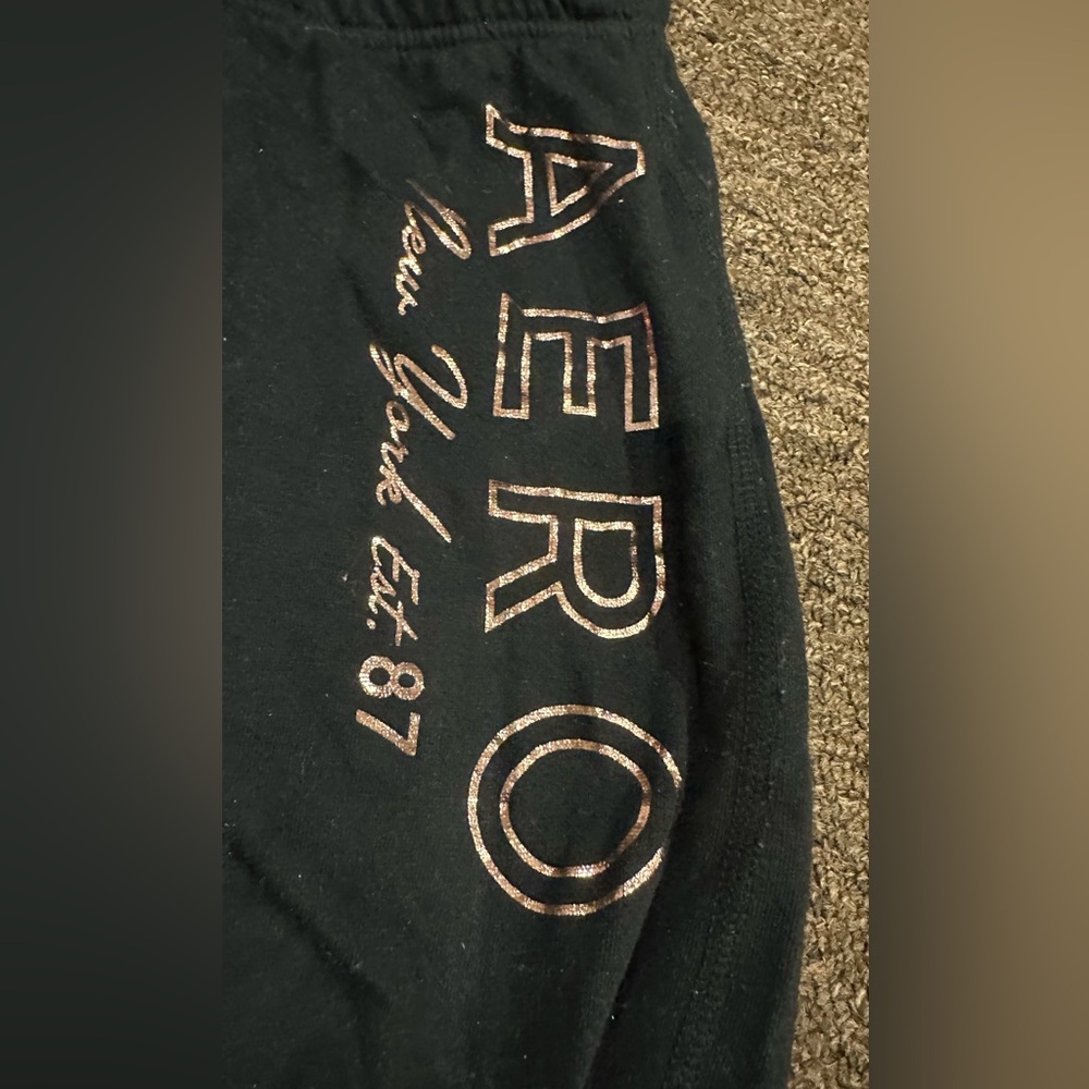 EUC! Aeropostale Black workout active athletic joggers pants XS bottoms logo